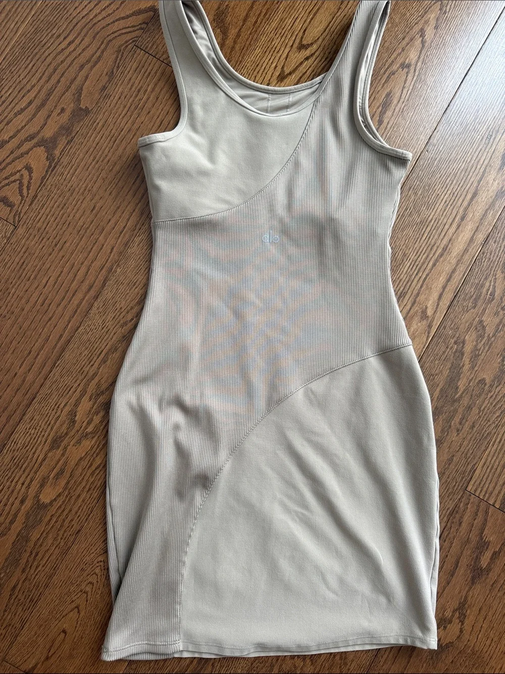 ALO Yoga Sleeveless Ribbed Bodycon Dress in Light Beige